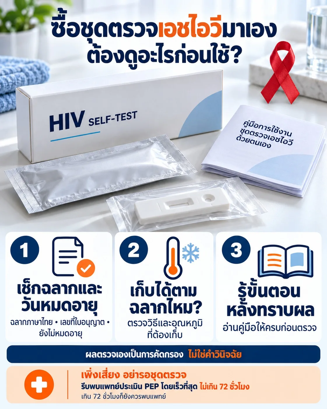 ซื้อชุดตรวจเอชไอวีมาเอง ต้องดูอะไรก่อนใช้